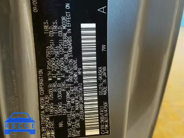 2010 TOYOTA FJ CRUISER JTEBU4BF2AK070610 image 9