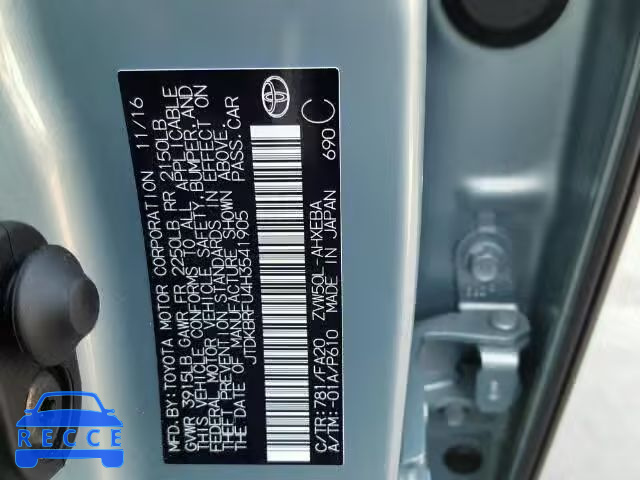 2017 TOYOTA PRIUS JTDKBRFU4H3541905 image 9