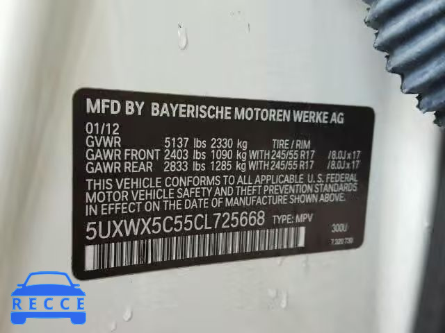2012 BMW X3 XDRIVE2 5UXWX5C55CL725668 зображення 9