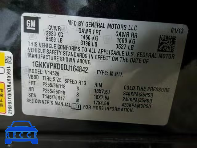 2013 GMC ACADIA SLE 1GKKVPKD0DJ164842 зображення 9