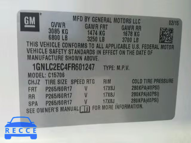 2015 CHEVROLET TAHOE C150 1GNLC2EC4FR601247 image 9
