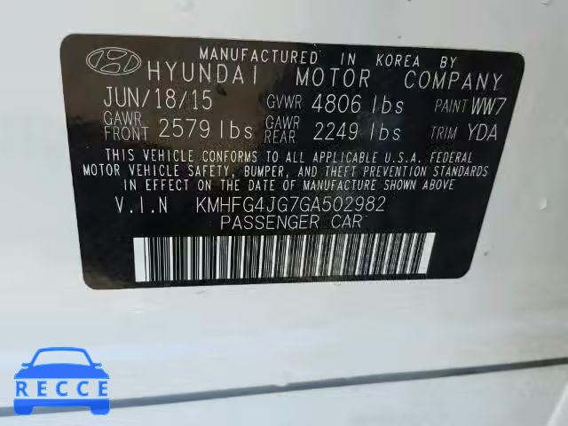 2016 HYUNDAI AZERA KMHFG4JG7GA502982 зображення 9