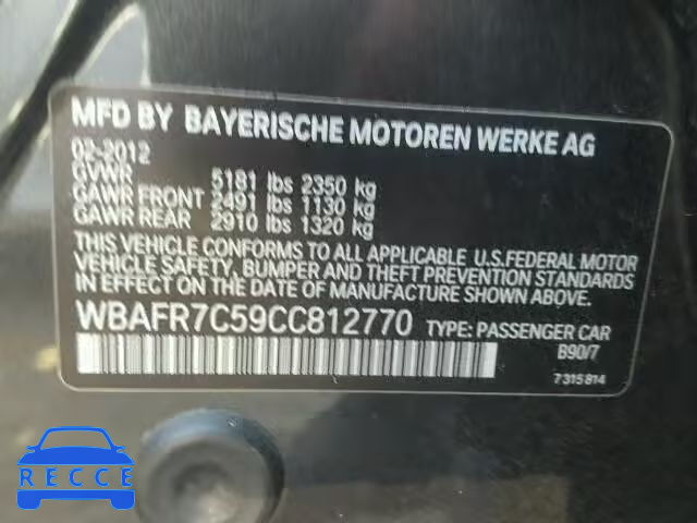 2012 BMW 535I WBAFR7C59CC812770 image 9