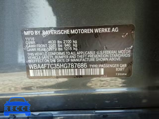 2017 BMW 430I GRAN WBA4F7C35HG787686 зображення 9