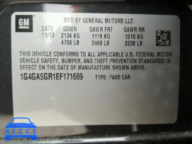 2014 BUICK LACROSSE W 1G4GA5GR1EF171689 image 9