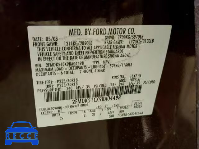 2009 FORD FLEX SE 2FMDK51CX9BA04498 зображення 9