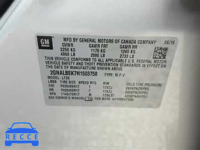 2017 CHEVROLET EQUINOX LS 2GNALBEK7H1503758 image 9