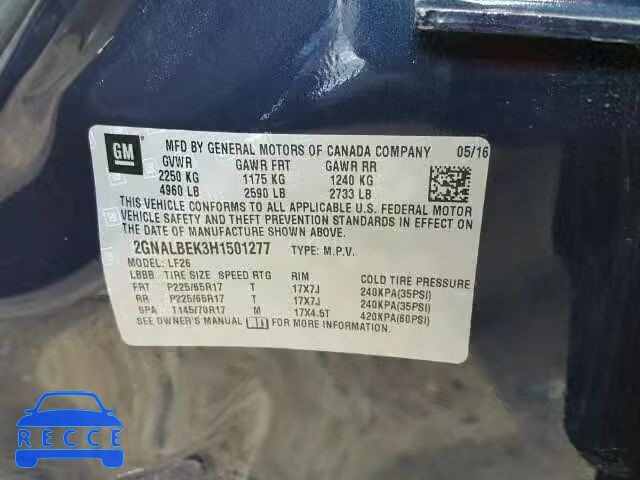 2017 CHEVROLET EQUINOX LS 2GNALBEK3H1501277 image 9