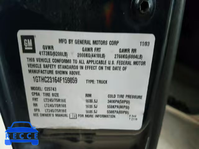 2004 GMC SIERRA C25 1GTHC23164F159859 image 9