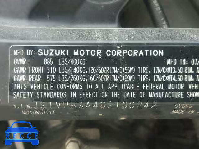 2006 SUZUKI SV650 JS1VP53A462100242 image 9