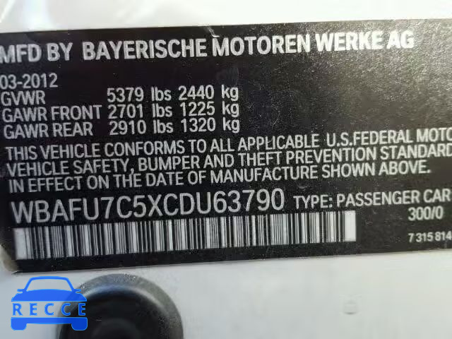 2012 BMW 535XI WBAFU7C5XCDU63790 image 9