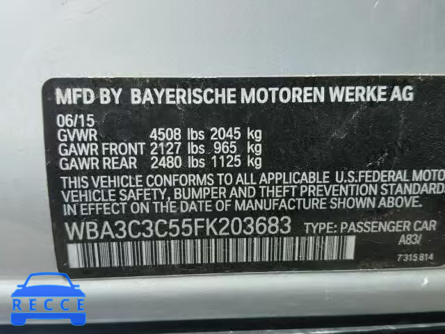 2015 BMW 320I XDRIV WBA3C3C55FK203683 зображення 9