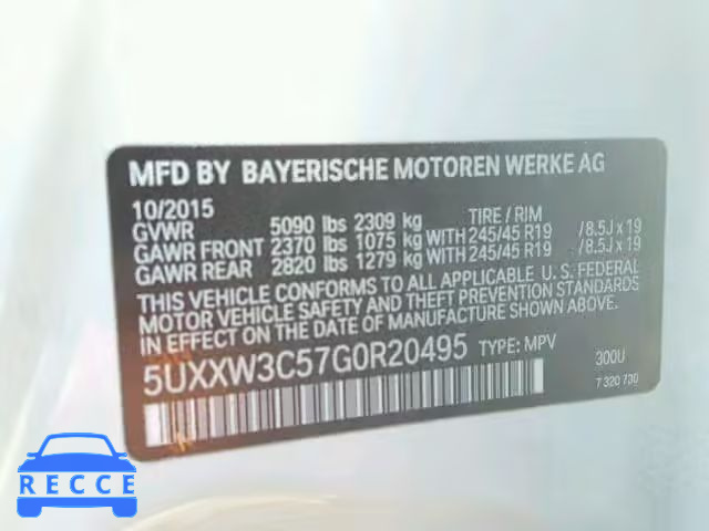 2016 BMW X4 XDRIVE 5UXXW3C57G0R20495 image 9