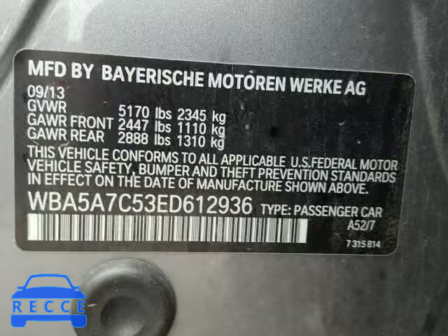 2014 BMW 528XI WBA5A7C53ED612936 зображення 9