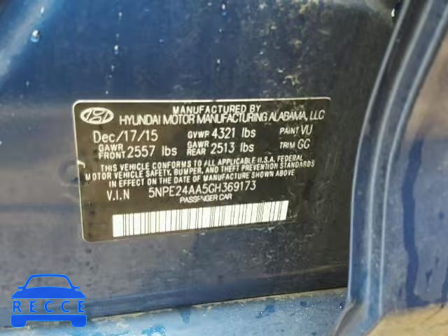 2016 HYUNDAI SONATA ECO 5NPE24AA5GH369173 зображення 9