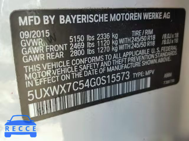 2016 BMW X3 XDRIVE3 5UXWX7C54G0S15573 зображення 9