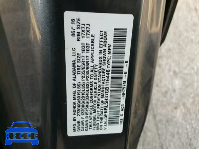 2016 HONDA ODYSSEY SE 5FNRL5H37GB116446 image 9