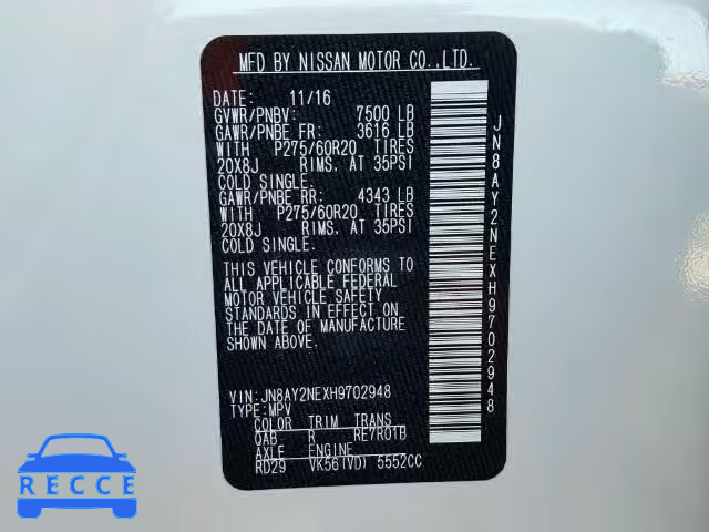 2017 NISSAN ARMADA PLA JN8AY2NEXH9702948 Bild 9