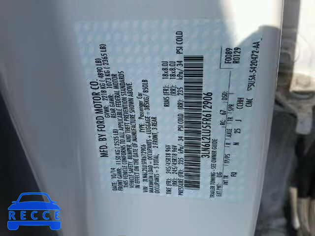 2015 LINCOLN MKZ HYBRID 3LN6L2LU5FR612906 image 9