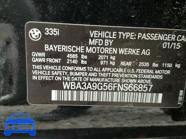2015 BMW 335I WBA3A9G56FNS66857 зображення 9