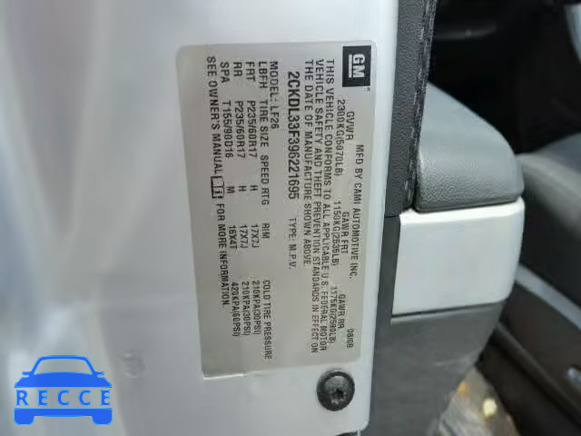 2009 PONTIAC TORRENT 2CKDL33F396221695 image 9