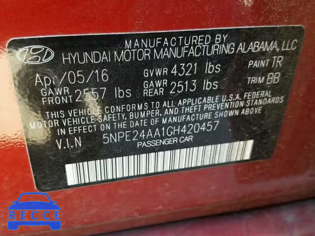 2016 HYUNDAI SONATA ECO 5NPE24AA1GH420457 зображення 9