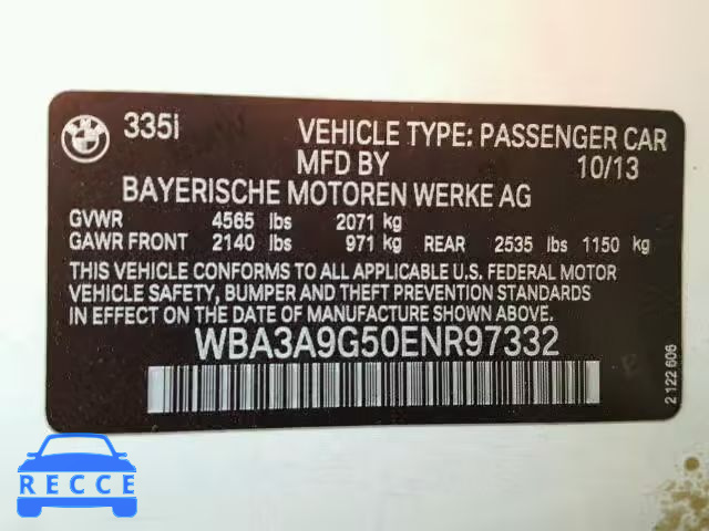 2014 BMW 335I WBA3A9G50ENR97332 image 9