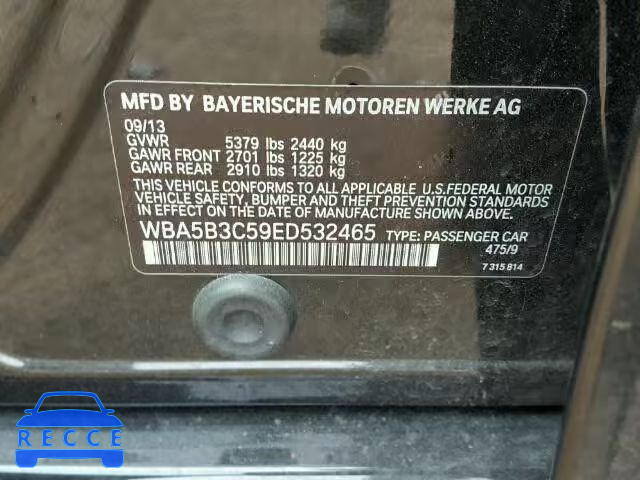 2014 BMW 535XI WBA5B3C59ED532465 image 9