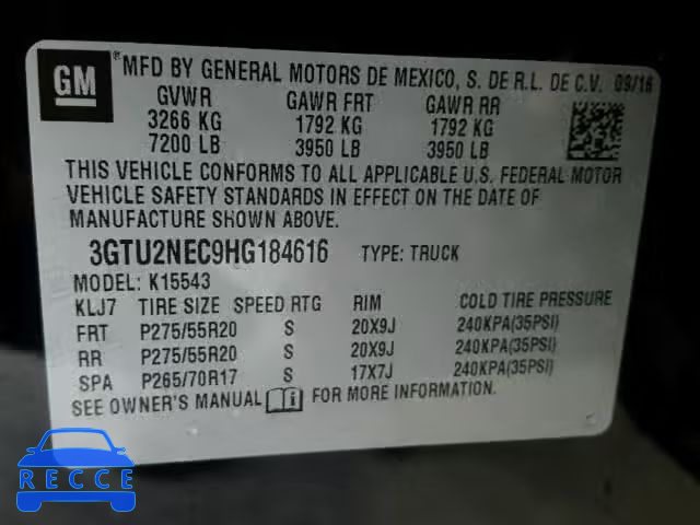 2017 GMC SIERRA K15 3GTU2NEC9HG184616 image 9