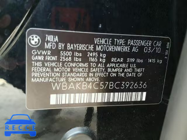 2011 BMW 740LI WBAKB4C57BC392636 image 9