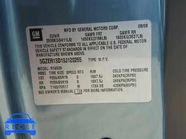 2009 SATURN OUTLOOK XE 5GZER13D19J120265 image 9