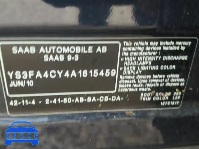 2010 SAAB 9-3 2.0T YS3FA4CY4A1615459 Bild 9