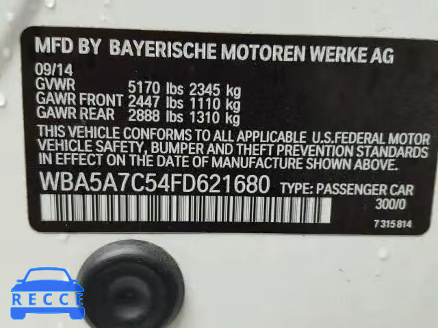 2015 BMW 528XI WBA5A7C54FD621680 зображення 9