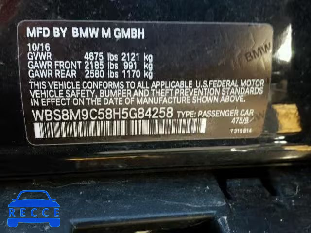 2017 BMW M3 WBS8M9C58H5G84258 зображення 9
