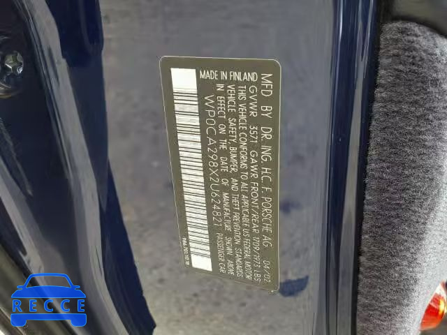 2002 PORSCHE BOXSTER WP0CA298X2U624821 зображення 9
