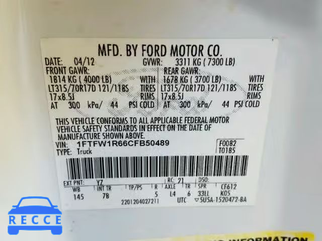 2012 FORD F150 SVT R 1FTFW1R66CFB50489 image 9