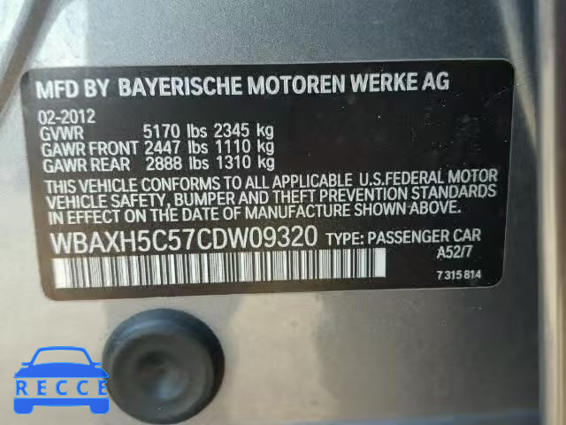 2012 BMW 528XI WBAXH5C57CDW09320 зображення 9