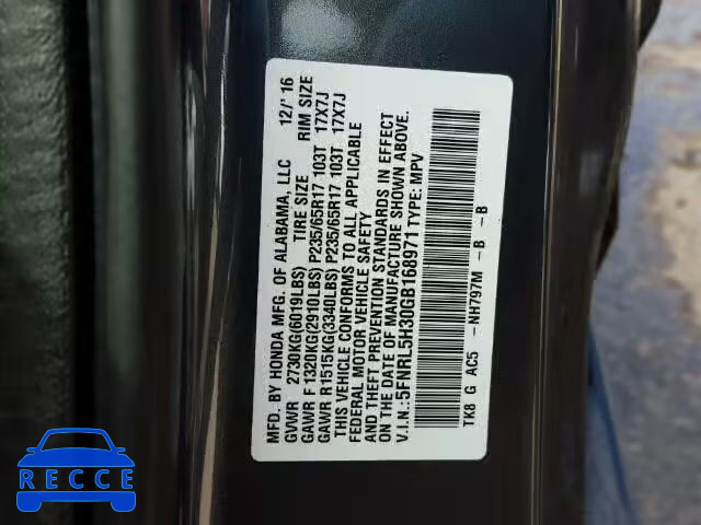 2016 HONDA ODYSSEY SE 5FNRL5H30GB168971 image 9