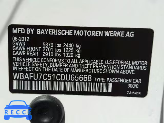 2012 BMW 535XI WBAFU7C51CDU65668 image 9