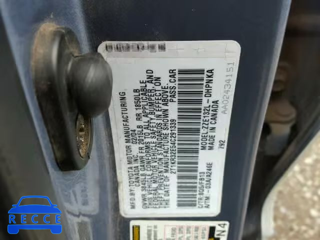 2004 TOYOTA MATRIX 2T1KR32E54C291339 зображення 9