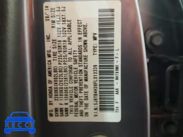 2015 ACURA RDX 5J8TB4H36FL013339 image 9