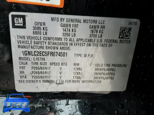 2015 CHEVROLET TAHOE C150 1GNLC2EC5FR674501 image 9