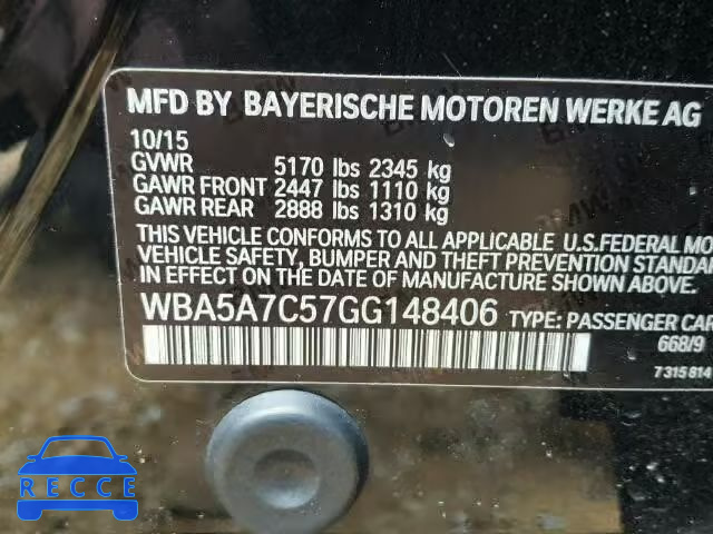 2016 BMW 528XI WBA5A7C57GG148406 зображення 9