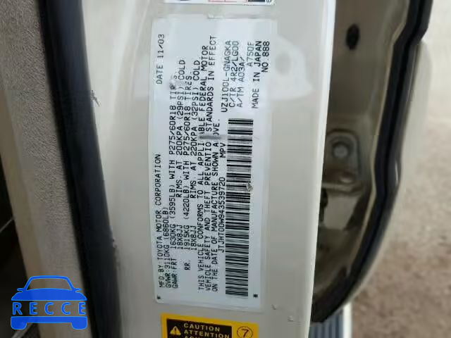 2004 LEXUS LX 470 JTJHT00W943539720 зображення 9
