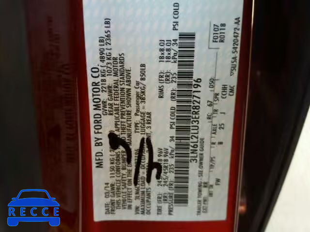 2014 LINCOLN MKZ HYBRID 3LN6L2LU3ER827196 image 9