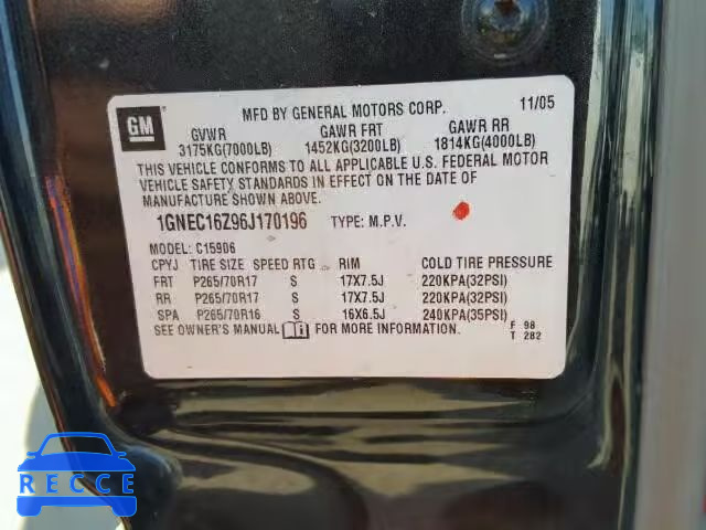 2006 CHEVROLET C1500 SUBU 1GNEC16Z96J170196 image 9