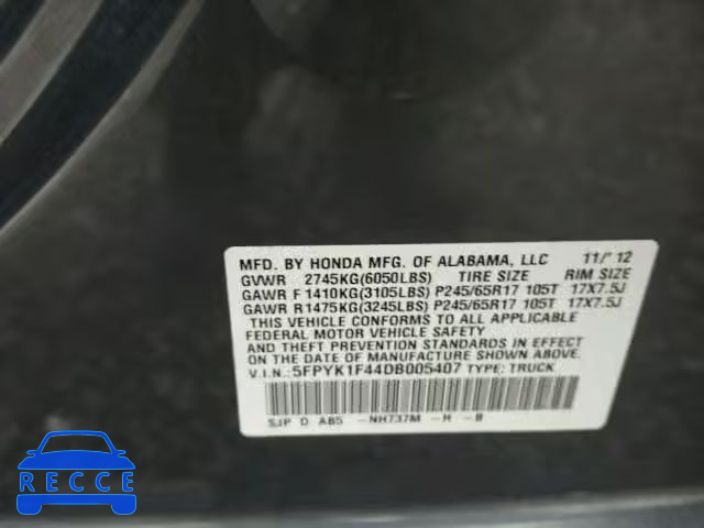 2013 HONDA RIDGELINE 5FPYK1F44DB005407 image 9