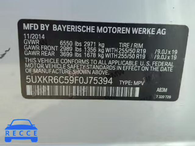 2015 BMW X5 XDRIVE5 5UXKR6C59F0J75394 Bild 9