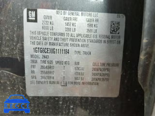 2016 GMC CANYON SLE 1GTG6CE30G1111184 image 9