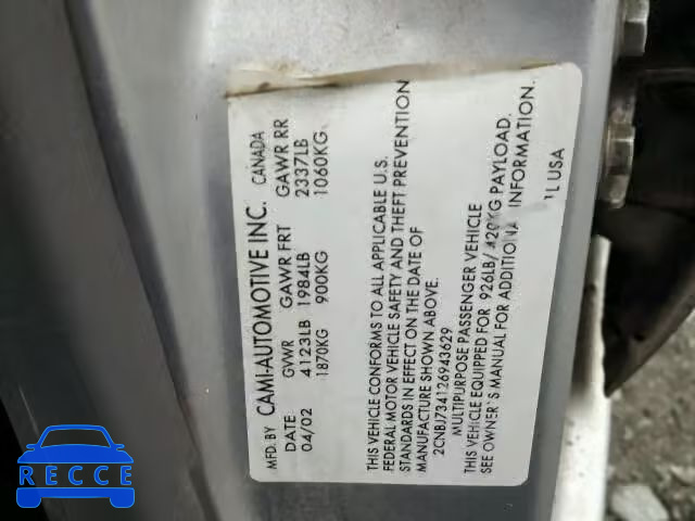 2002 CHEVROLET TRACKER ZR 2CNBJ734126943629 Bild 9